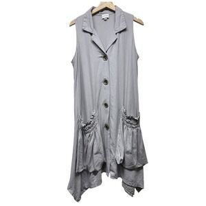 For Cynthia Linen Blend Handkerchief Hem Button Front Dress Sz M‎ Gray Lagenlook